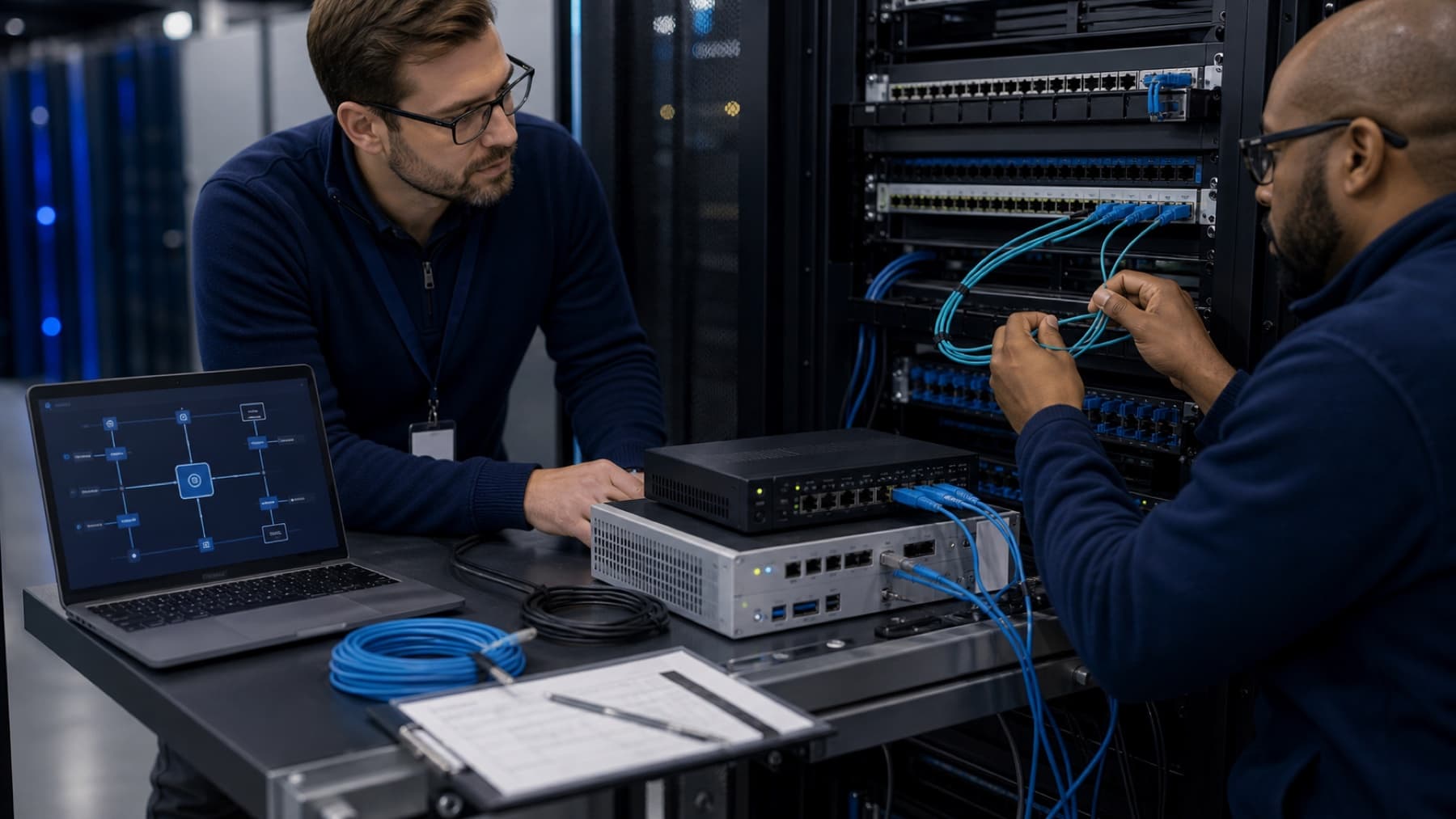 Network equipment, fiber patching, and firewall planning in a colocation setup