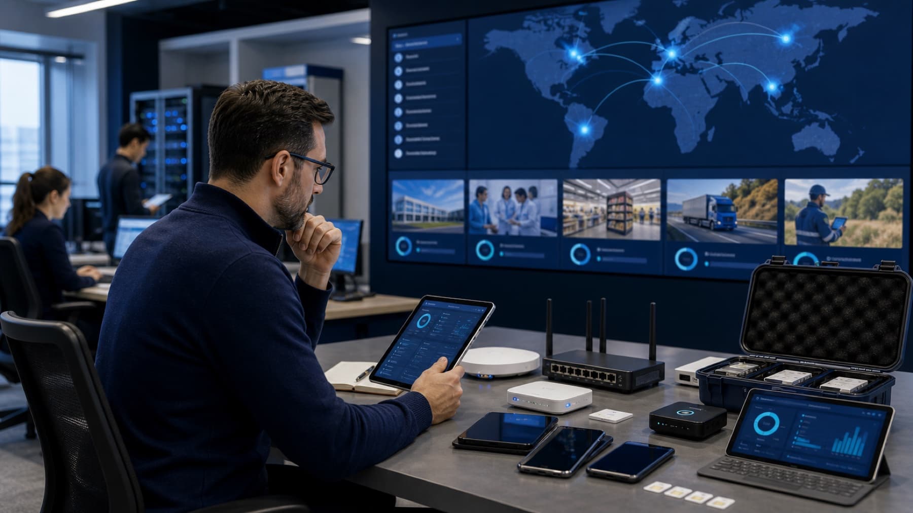 Operations team reviewing backup connectivity status across business locations