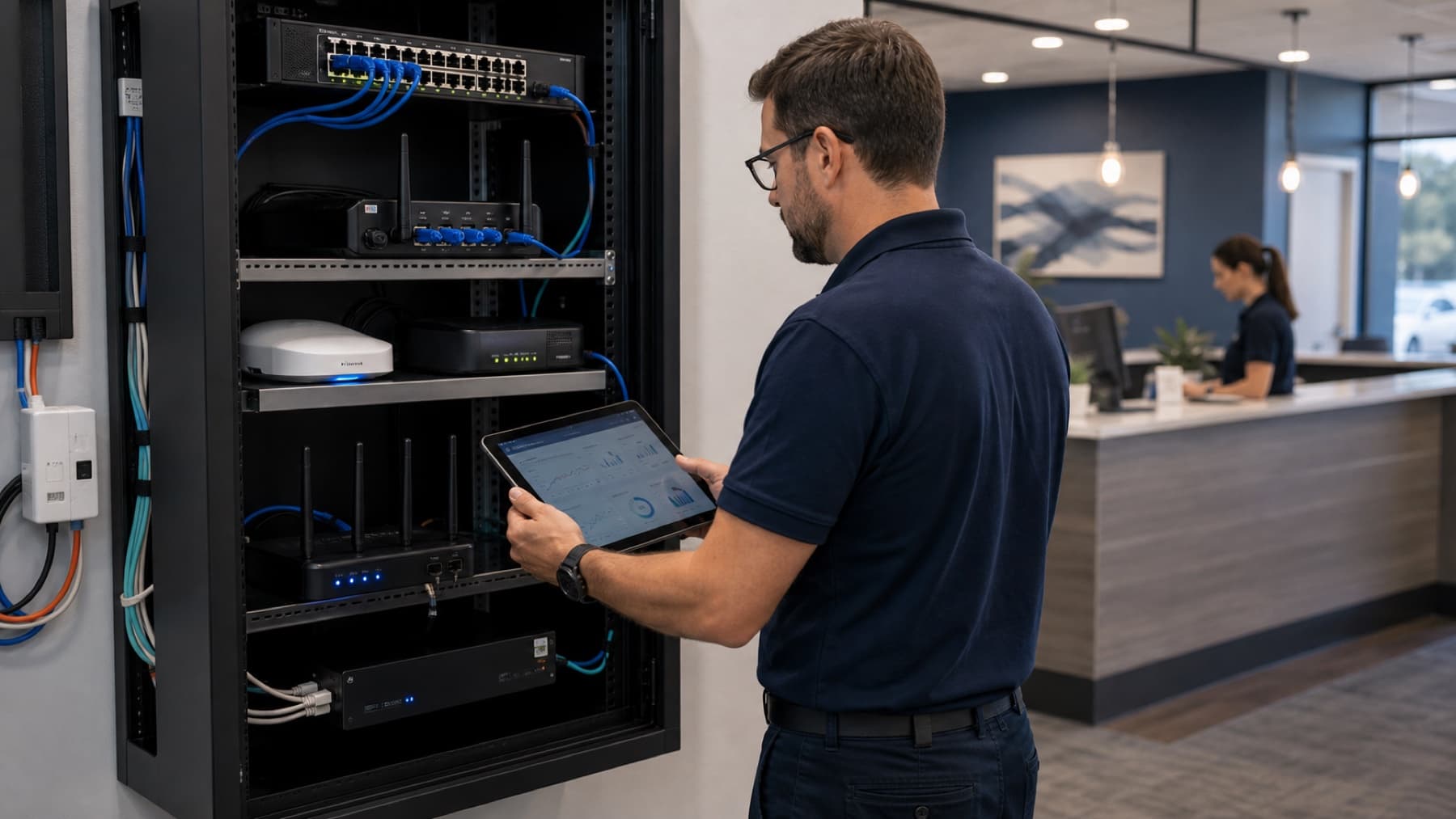 SD-WAN branch connectivity dashboard with offices and remote locations connected
