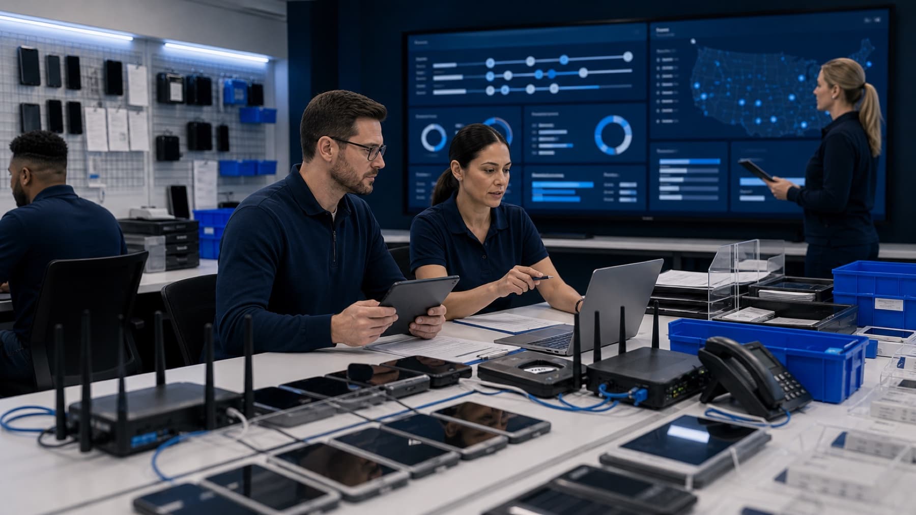IT team reviewing mobile device inventory and asset assignment visibility